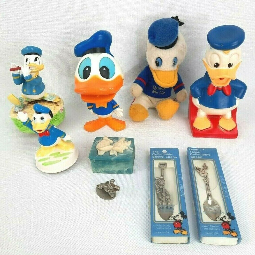 Vintage Donald Duck Merchandise Lot SCHMID Music Boxes, Chatter Chum & More